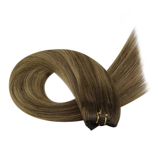 Full Shine Virgin Weft Brazilian 100% Human Hair Sew In Bundles Balayage Highlights (#DU)