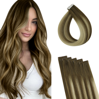 Full Shine Best Virgin Human Hair Injection Tape in Extensions Balayage Highlights (#4/8/27/4)-Seamless Injection Tape in extension-Full Shine
