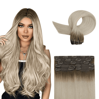 [New Color]Full Shine Human Hair Extensions Clip in 100% Virgin Human Hair 7 Pieces Balayage (#9A/10/800)