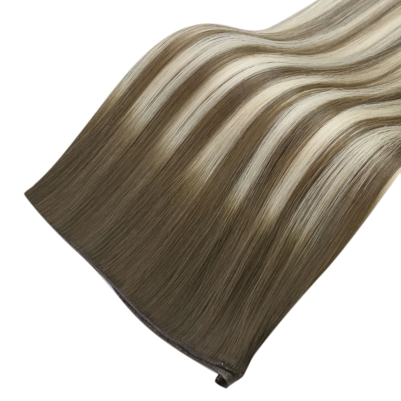 Full Shine Weft Hair Extensions, Virgin Hair, Mocha Brown to Sun-Kissed Blonde Ombre, High-Density Weft, Hand-Tied Seamless Extensions, Soft and Shiny Hair, Salon-Quality Weave, Long-Lasting Hair Bundles, Ombre Balayage Weft