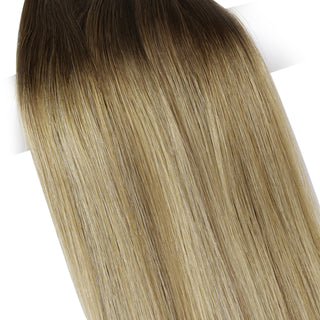 Full Shine Hand Tied Weft Hair Extensions 100% Virgin Human Balayage (#3/8/22)-Virgin Handmade Hair Weft-Full Shine