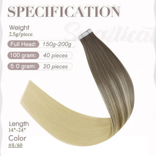 Virgin Tape in Extensions 100% Human Hair Balayage Blonde #8/60