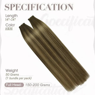 Fullshine balayage brown hair accented with blonde highlights for soft contrast.