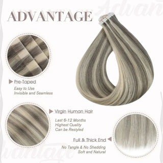 Virgin blonde extensions with ash gray lowlights for a soft modern contrast.