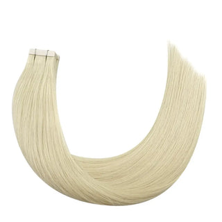 Blonde tape in hair extensions from Full Shine feature light blonde virgin hair for natural-looking length and volume.