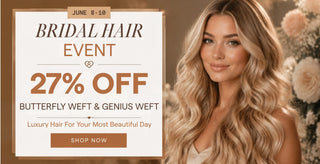 Full Shine Genius Weft bridal hair extensions 27% OFF for soft glam wedding hairstyles and salon quality results.