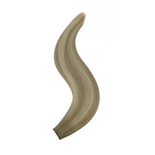 Full Shine Flat Silk Weft Virgin Sew In Human Hair Extensions Balayage (#8/8/613)-Virgin Pu Hair Weft-Full Shine