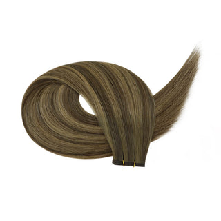 Full Shine Flat Silk Weft Virgin PU Sew In Human Hair Extensions Balayage (#BM)