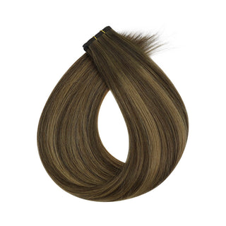 Full Shine Flat Silk Weft Virgin PU Sew In Human Hair Extensions Balayage (#BM)