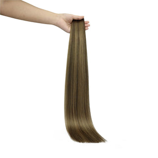 Full Shine Flat Silk Weft Virgin Sew In Human Hair Extensions Balayage (#BM)