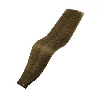 Full Shine Flat Silk Weft Virgin PU Sew In Human Hair Extensions Balayage (#DU)