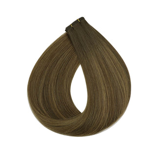 Full Shine Flat Silk Weft Virgin Sew In Human Hair Extensions Balayage (#DU)