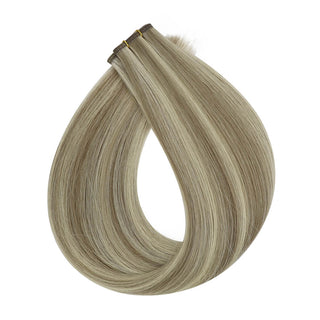 Full Shine Flat Silk Weft Virgin PU Sew In Human Hair Extensions Highlights (#P8/60)