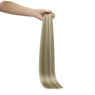 Full Shine Flat Silk Weft Virgin Sew In Human Hair Extensions Highlights (#P8/60)-Virgin Pu Hair Weft-Full Shine