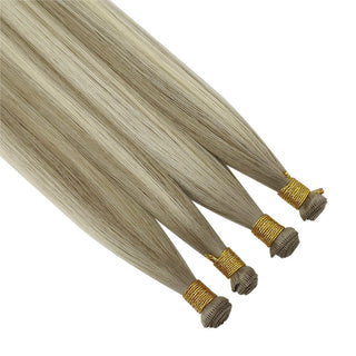 Full Shine Hand Tied Weft Hair Extensions 100% Virgin Human Balayage (#8/8/613)-Virgin Handmade Hair Weft-Full Shine