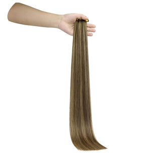 Full Shine Hand Tied Weft Hair Extensions 100% Virgin Human Balayage Highlights (#BM)-Virgin Handmade Hair Weft-Full Shine