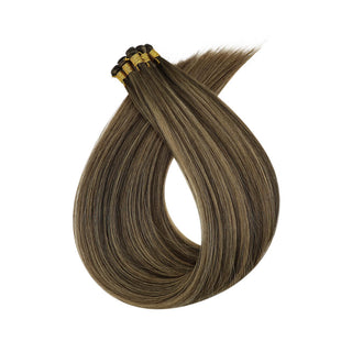 #bm balayage Brown Full Shine Hand Tied Weft Hair Extensions 100% Virgin Human hair extensions