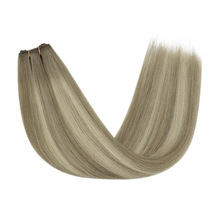 Full Shine Virgin Weft Brazilian 100% Human Hair Sew In Bundles Balayage Highlights (#8/8/613)-Regular Virgin Hair Weft-Full Shine