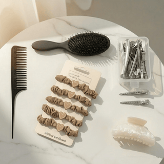 Hair Styling Bundle Set - Comb, Brush, Scrunchies, Clips and Shark Clip