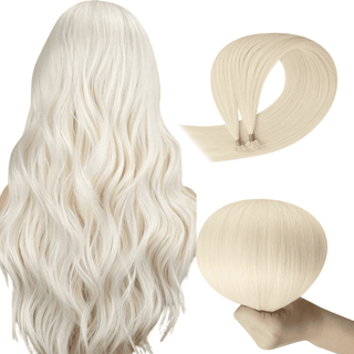 Full Shine bleach blonde K tip hair extensions are made from 100% virgin human hair with pre bonded keratin tips for natural-looking length and volume.
