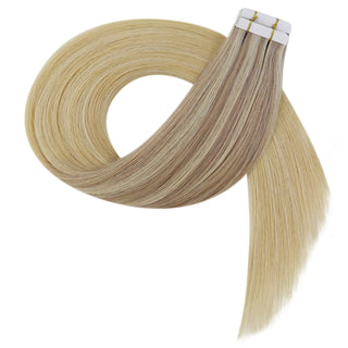 Full Shine blonde balayage tape ins use real human hair for soft texture and salon-quality results.
