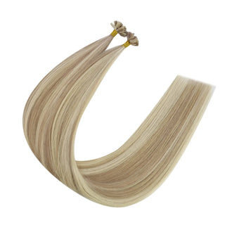 Full Shine blonde highlight K tip human hair extensions use premium virgin hair to create natural length and contrast.
