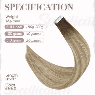 Full Shine brown blonde balayage tape in hair extensions feature virgin human hair for a soft natural finish.