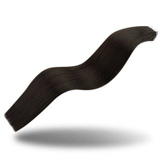Full Shine dark brown virgin tape hair extensions are crafted from human hair for comfortable everyday styling.