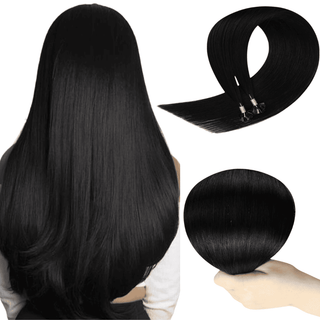 Full Shine jet black K tip hair extensions for thin hair are made from 100% real virgin human hair for natural-looking length and volume.
