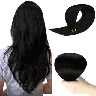 Full Shine off black K tip hair extensions for thin hair are made from 100% real virgin human hair for natural length and volume.