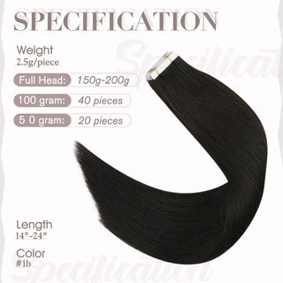 Full Shine natural black tape in hair extensions feature real human hair for smooth length and a natural finish.
