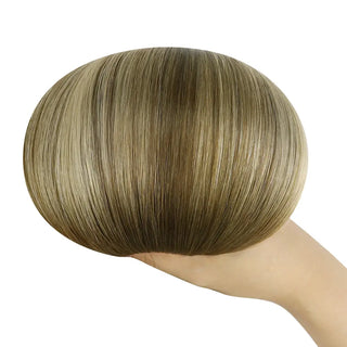 Full Shine natural brown balayage tape in extensions use virgin hair to add soft texture and beautiful dimension.