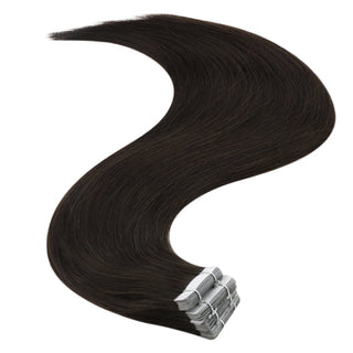 Full Shine real human hair tape ins in dark brown deliver softness, shine, and natural-looking length.
