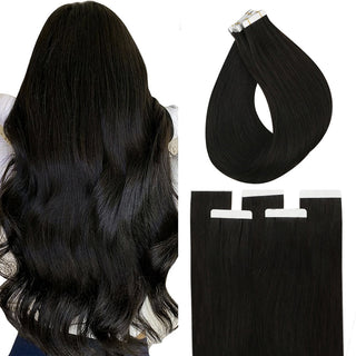 Full Shine tape in hair extensions in natural black are made from 100% virgin human hair for a seamless natural blend.