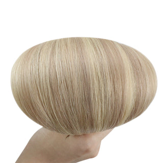 Full Shine tape in hair extensions use virgin hair with blonde highlights for a seamless salon-quality finish.
