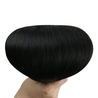 Full Shine tape in hair extensions use premium virgin hair in jet black for a sleek salon-quality finish.