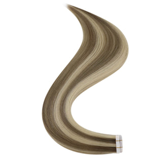 Full Shine tape in human hair extensions in highlight blonde offer premium virgin hair quality and beautiful tones.