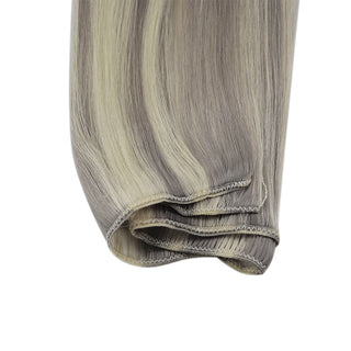 Full Shine sun-kissed blonde lowlights virgin weft hair extensions, premium Brazilian human hair for soft dimensional salon blending.