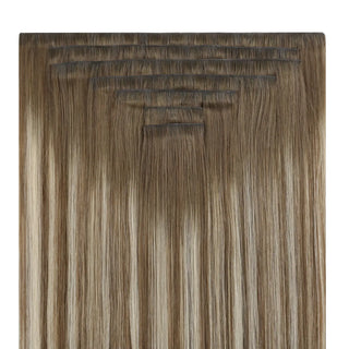 Full shine Balayage Brown clip in hair extensions nearby provide ready to wear sets for shoppers.