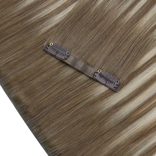Full shine Balayage Brown 100 percent human hair clip in extensions offer authentic long fiber.
