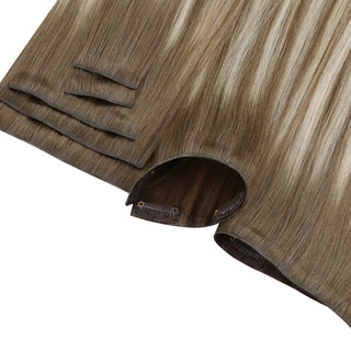 Full shine Balayage Brown invisible clip in hair extensions ensure a secure install for long hair.