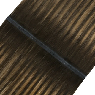 Full shine Cinnamon_Brown_Balayage_straight_strips helping social media stars create a thick polished effect.