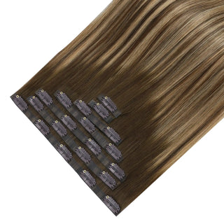Full shine Brown Balayage human hair clip in extentions offer long lasting fiber for quality buyers.