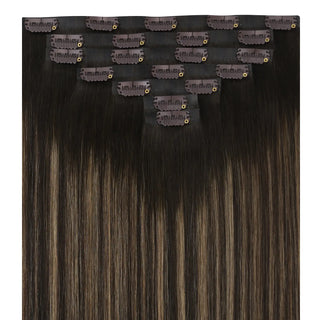 Full shine Brown Highlights clip hair extensions is an ideal quick full hair filler for busy moms.