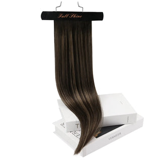 Full shine Brown Highlights human hair extensions clip in provide dyable long fiber for users.