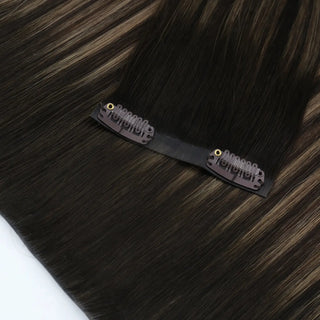 Full shine Brown Highlights clip ins human hair provide cosplay performers with custom long length.
