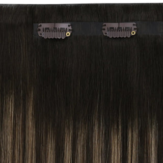 Full shine Brown Highlights seamless clip in hair extensions are perfect for sleek hair types.