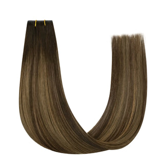 Virgin XO Invisible Weft with PU Hole Hair Extensions Brown Balayage #DU