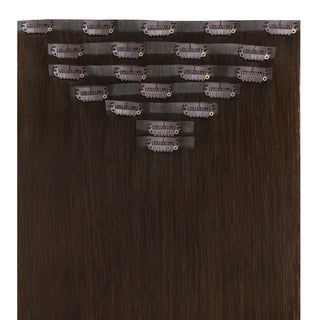 Full shine Medium Brown real human hair clip in extensions give influencers smooth movement.