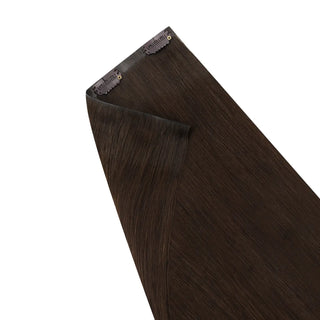 Full shine Medium Brown human hair clip ins are a perfect sleek refined look for professionals.